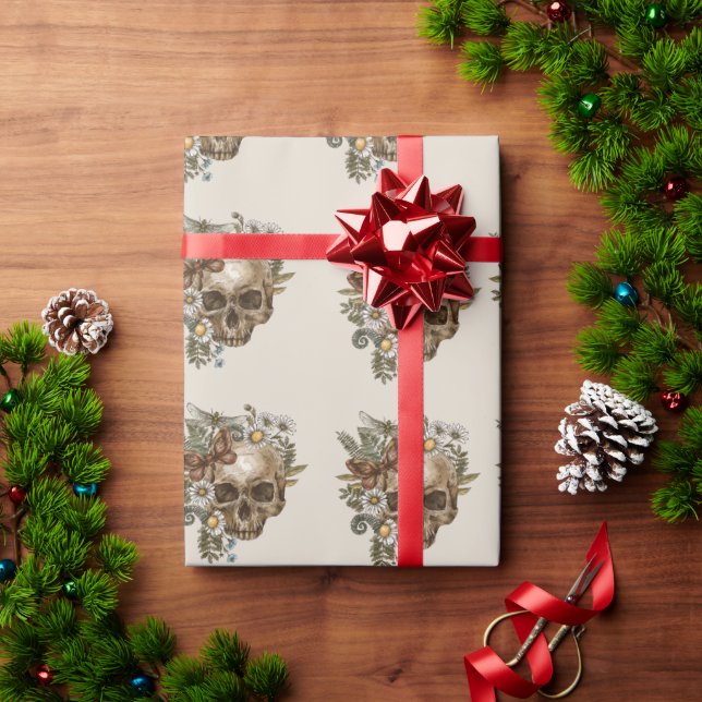 Papier Cadeau Crânes et fleurs (Cadeau de vacances)