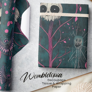 Papier Cadeau Crânes et fleurs d'Halloween gothiques roses et vi