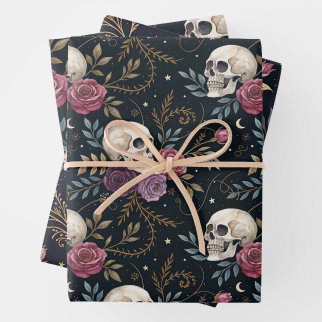 Papier cadeau Crânes et Roses (En situation)