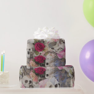 Papier Cadeau Crânes et Roses