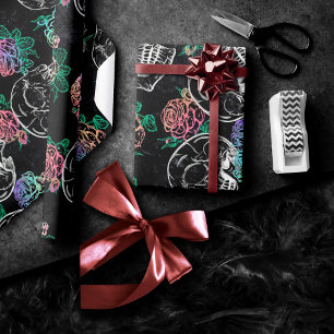 Papier Cadeau Crânes et Roses Ombre   Gothique Glam Pastel Grung