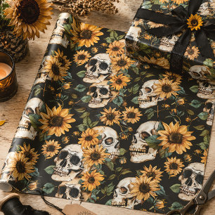Papier Cadeau Crânes gothiques et tournesols Été gothique