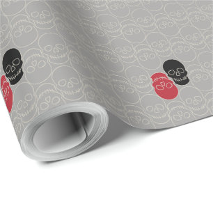Papier Cadeau Crânes - Gris fantôme et Blanc osseux