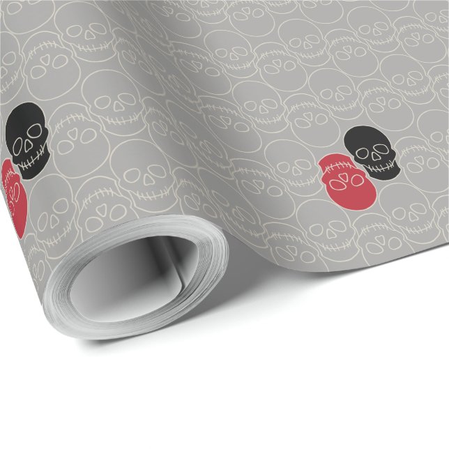 Papier Cadeau Crânes - Gris fantôme et Blanc osseux (Coin rond)
