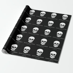Papier Cadeau Crânes noirs et blancs Bonne Halloween Nom personn