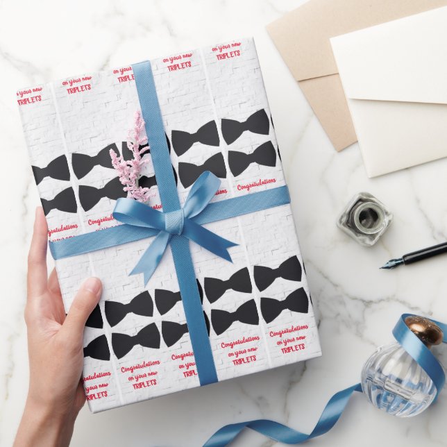 Papier Cadeau Cravates noir Bow sur blanc avec Triplets rouge Te (Cadeaux)