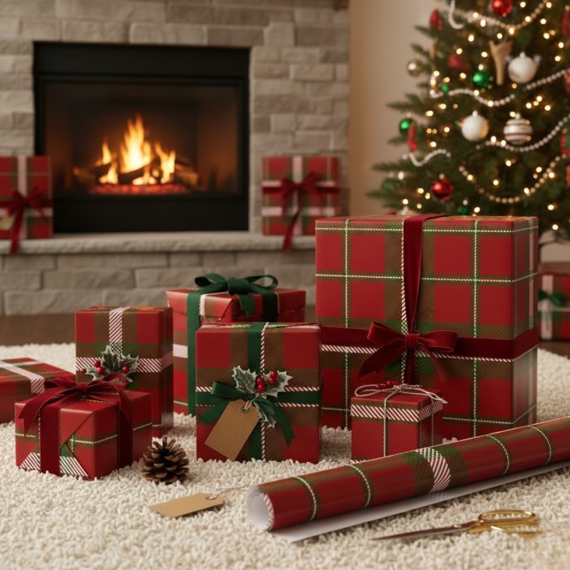 Papier Cadeau Crawford Tartan moderne (Rustic Green Buffalo Plaid Wrapping Paper)