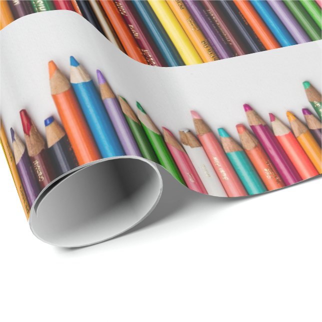 Papier Cadeau Crayons colorés, peinture, outils d'artiste multic (Coin rond)