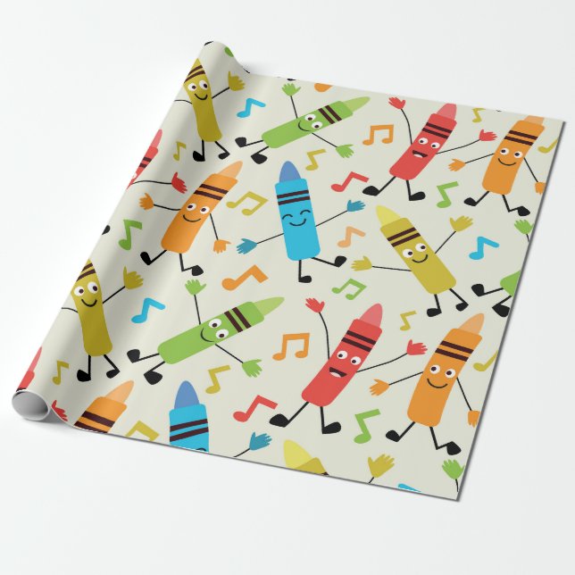Papier Cadeau Crayons de danse Kawaii drôles avec des notes de m (Déroulé)