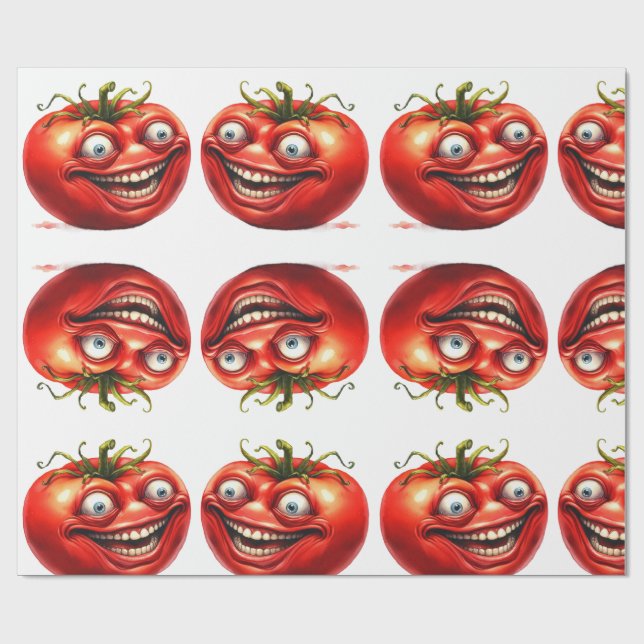 Papier Cadeau Crazy Happy Tomato Cartoon Funny  Wrapping Paper (Plat)