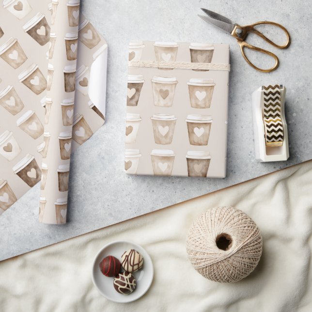 Papier Cadeau Cream Coffee Heart Cups (Artisanat)
