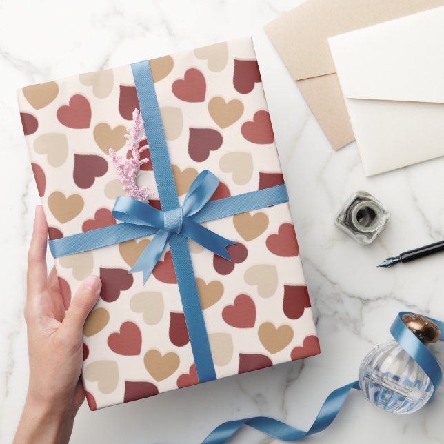 Papier Cadeau Cream Gold Red Hearts Love (Cadeaux)