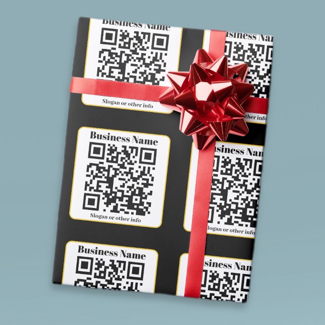 Papier Cadeau Create Your Own QR Code | Black White Gold Border (Créateur téléchargé)