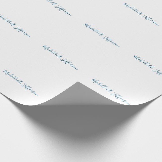 Papier Cadeau Créatif tendance nom propre blanc bleu océan (Coin)