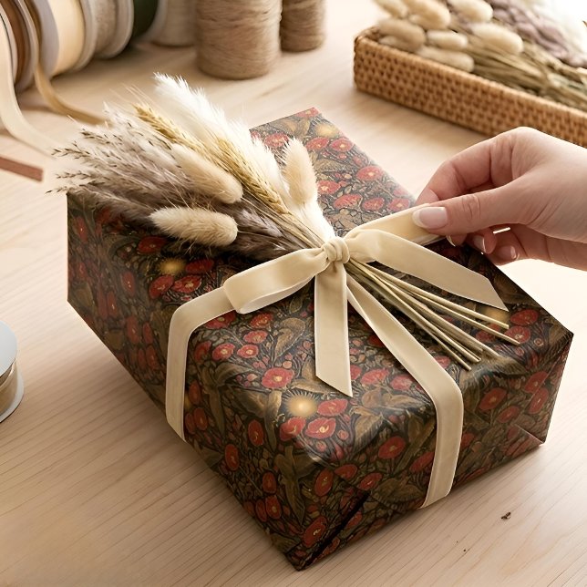 Papier Cadeau Création Art Déco de crécerelles et de pavots | Ar (Styled Gift)