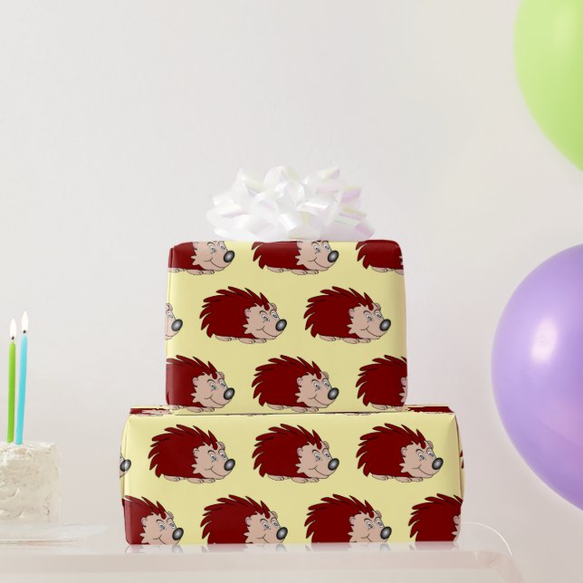 Papier Cadeau Création de hérisson sur fond de n'importe quelle  (Cadeaux de fête)