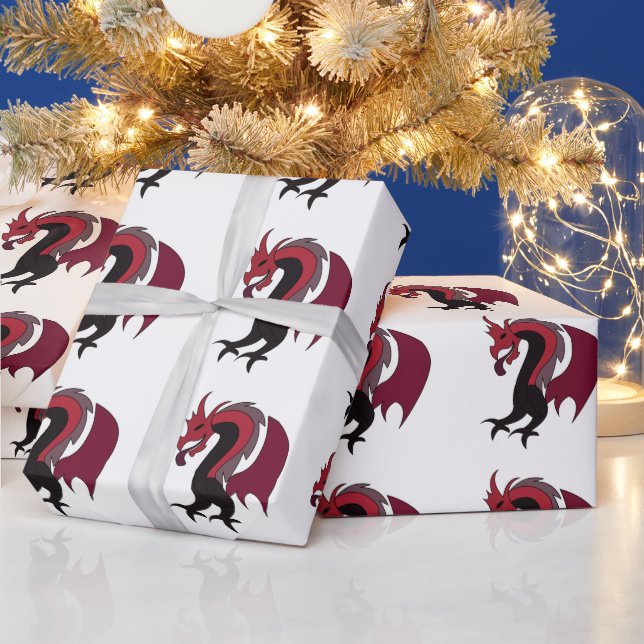 Papier Cadeau Créature mythique du dragon noir rouge (Vacances)