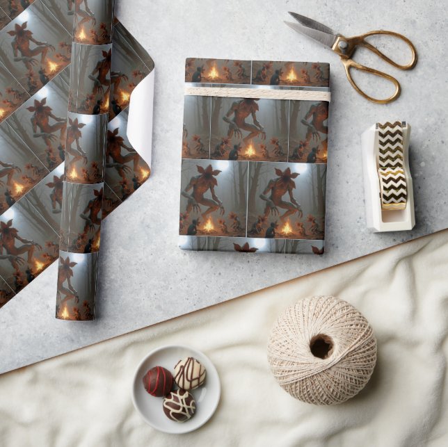 Papier Cadeau Créatures Démogorgon autour d'un feu de camp (Artisanat)