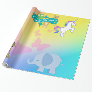 Papier Cadeau Créatures et Papillons Baby Shower Jaune Bleu