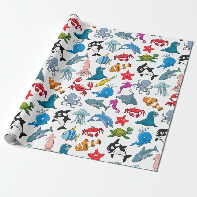 Papier Cadeau Créatures Marines Heureuses (Déroulé)