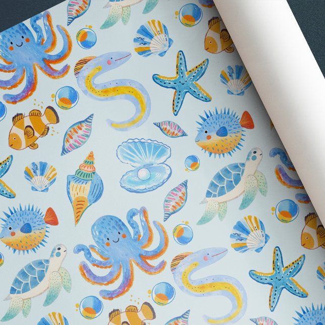 Papier Cadeau Créatures marines Perle Bleue Fête d'anniversaire  (Créateur téléchargé)