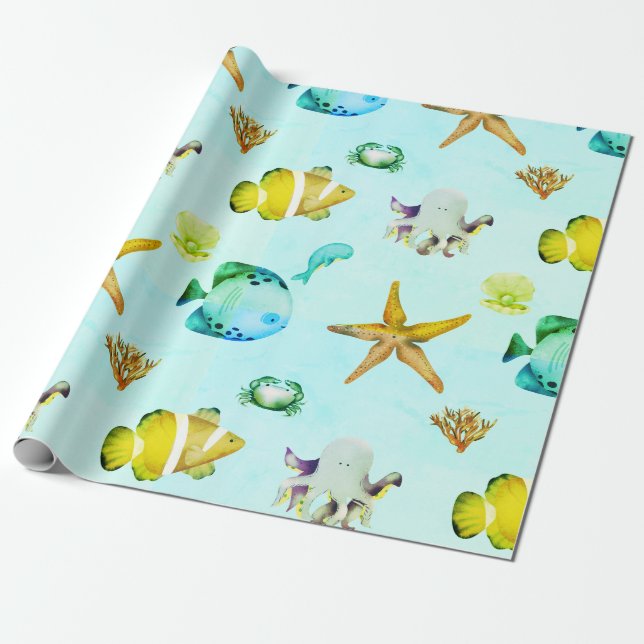 Papier Cadeau Créatures mignonnes sous la mer  (Déroulé)