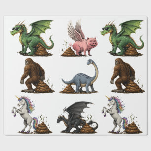 Papier Cadeau Créatures mythiques drôles qui font caca