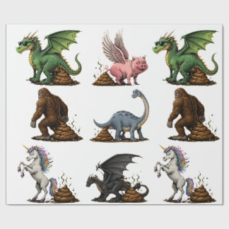 Papier Cadeau Créatures mythiques drôles qui font caca