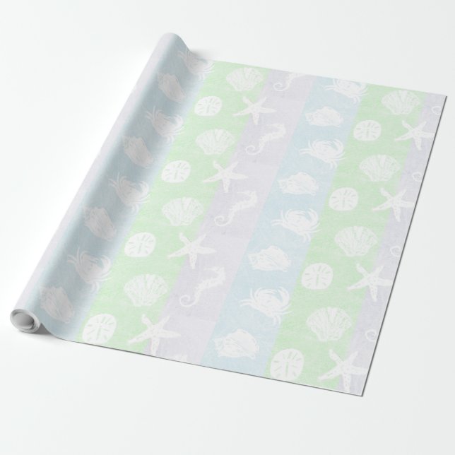 Papier Cadeau Créatures orientées de mer blanche de plage en (Déroulé)