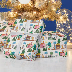 Papier Cadeau Crèche Ecru Noël dessinée à la main