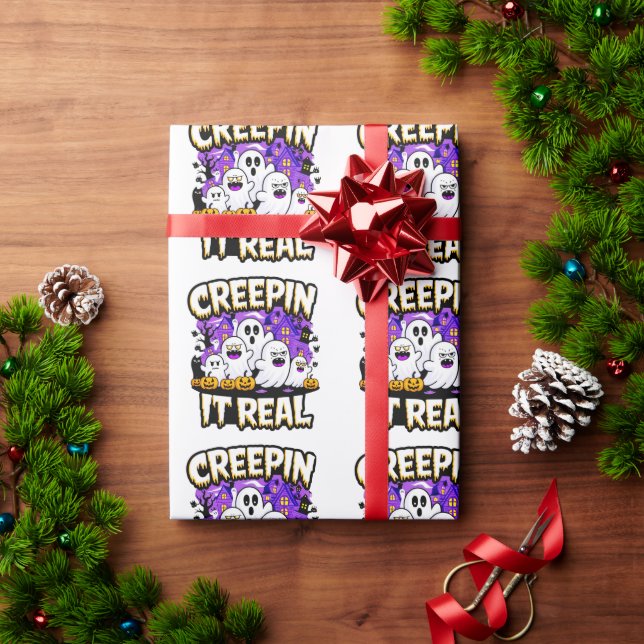 Papier Cadeau Creepin'It Real | Éffrayant Halloween Design Fun (Cadeau de vacances)