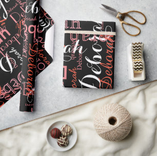 Papier Cadeau Créer son nom Typographie rose sur noir