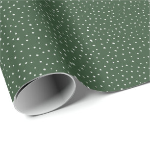 Papier Cadeau Crème à pois de Noël sur fond vert forêt