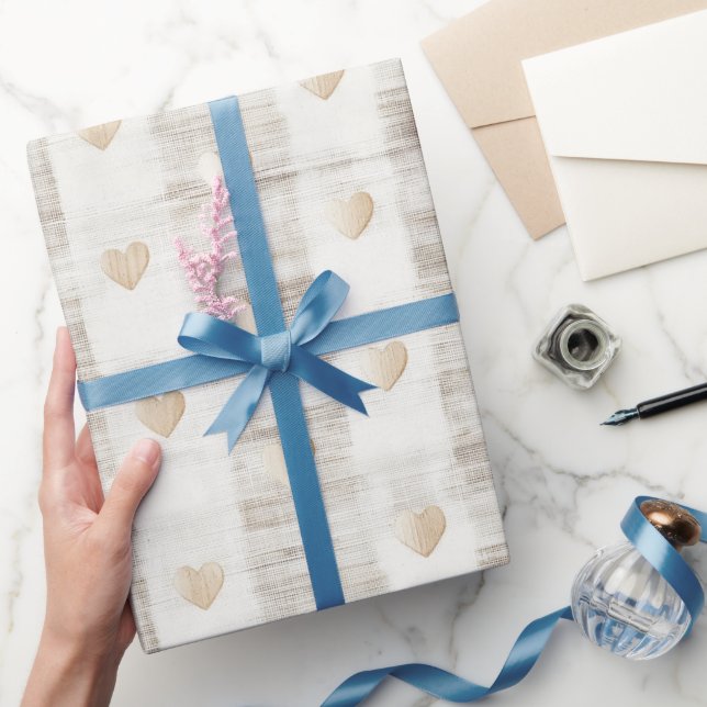 Papier Cadeau Crème Blanc Beige  Cœur Bohème  Mariage  (Cadeaux)