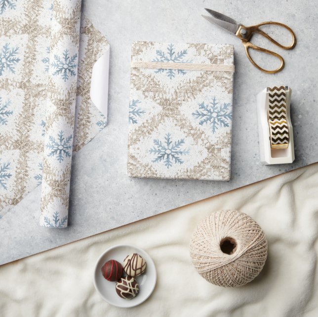 Papier Cadeau Crème bleue Snowflakes Noël (Artisanat)
