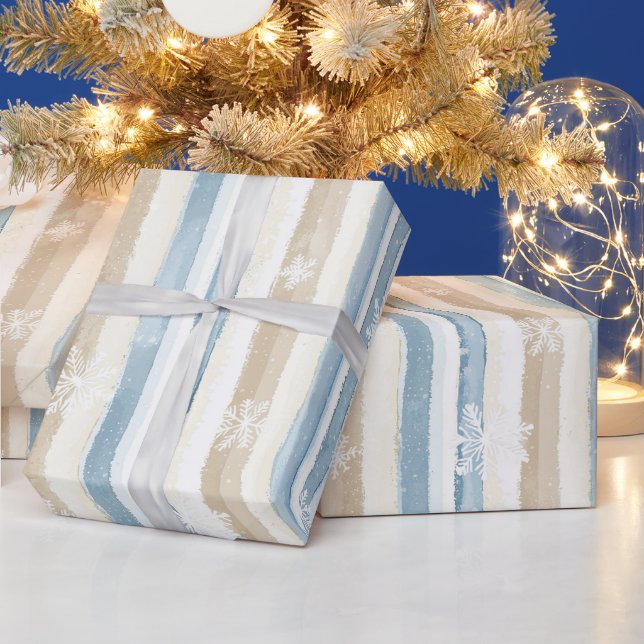Papier Cadeau Crème bleue Stripes Snowflakes (Vacances)