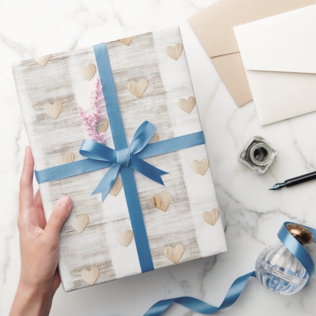 Papier Cadeau Crème Boho Coeurs & Stripes Anniversaire (Cadeaux)