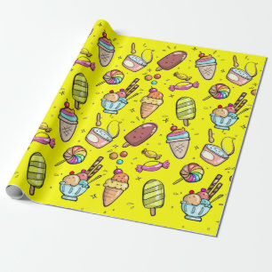 Papier Cadeau Crème de glace bonbon jaune