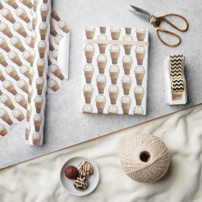 Papier Cadeau Crème de glace dure Vanille Scoop Cake Cone Desser (Artisanat)