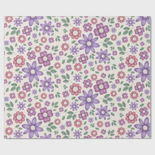 Papier Cadeau crème douce motif floral fantaisiste