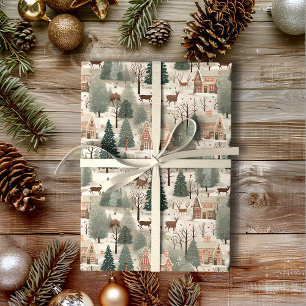 Papier Cadeau Crème du village de neige