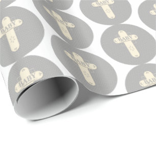 Papier Cadeau Crème et croix grise pour bébés
