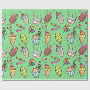 Papier Cadeau Crème glacée Candy Green