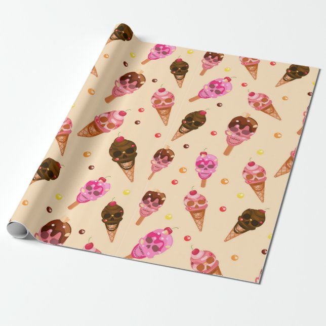 Papier Cadeau Crème glacée crâne (Déroulé)