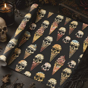 Papier Cadeau Crème Glacée Crâne Rétro Gothique Halloween