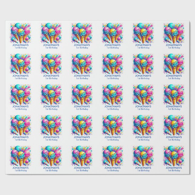 Papier Cadeau crème glacée mignonne anniversaire (Plat)