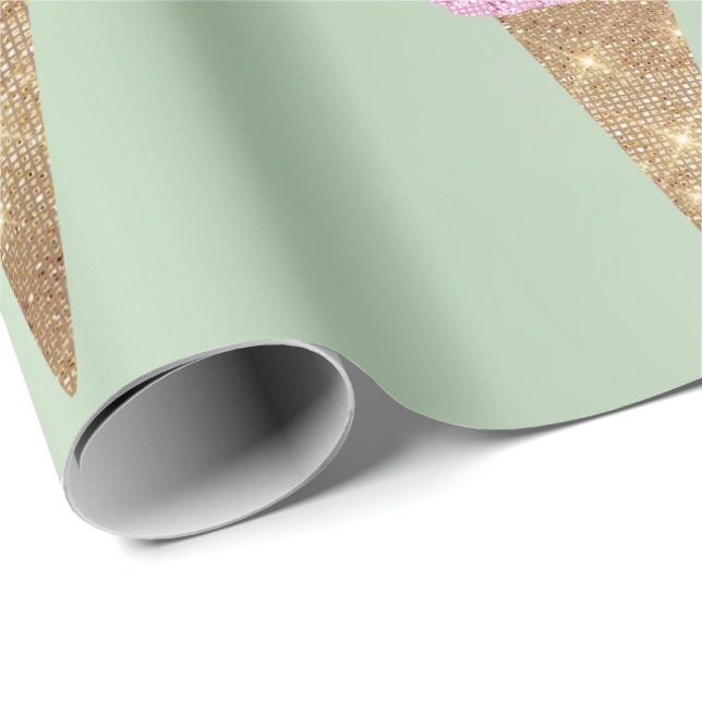 Papier Cadeau Crème glacée vert Pink Pastel Métallo été (Coin rond)