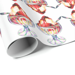 Papier Cadeau crème glacée vintage sundite rouge brun blanc