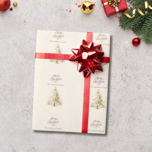Papier Cadeau Crème mocha brun arbre neige Noël