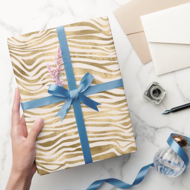 Papier Cadeau Crème or Parties scintillant brillante Zebra Print (Cadeaux)